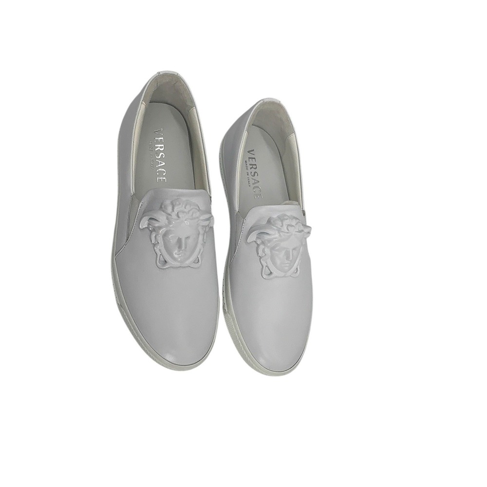 Versace Medusa Slip-On Sneakers White Leather‎ Made in Italy Size 39